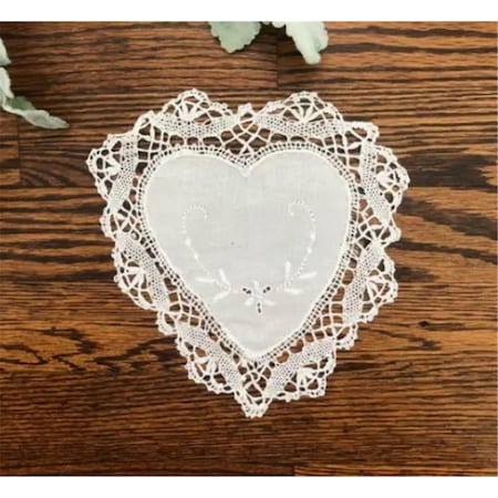 Peking Handicraft 8 in. Embroidered Crochet Doily with Heart Shape Cluny Lace 0640044W08HT